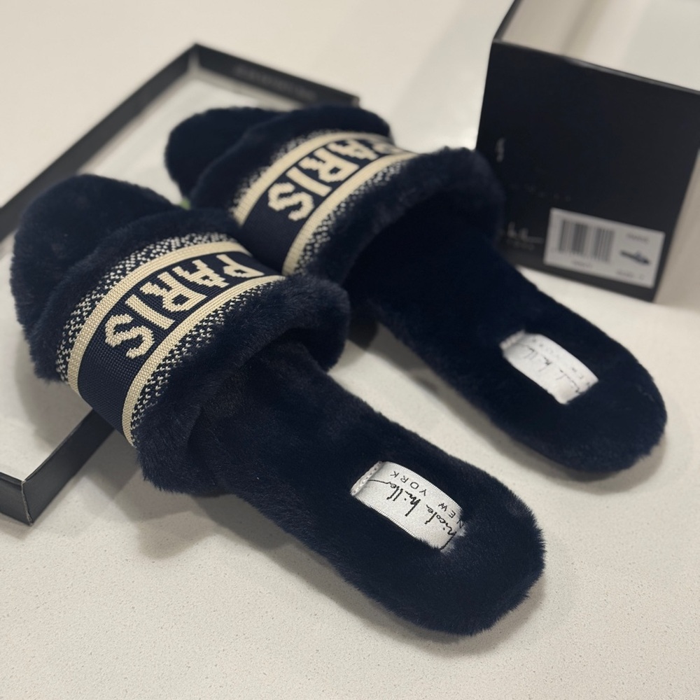 Nicole Miller Black Fuzzy Slippers